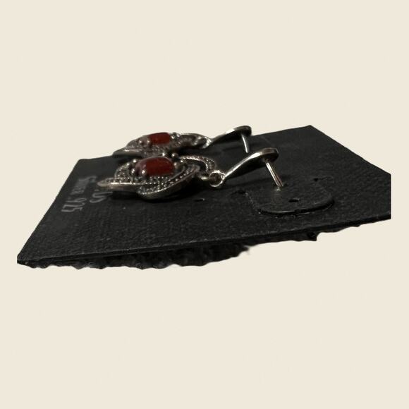 Carnelian Marcasite Sterling Earrings JTYDS Thailand – NOS New on Card - Picture 5 of 5